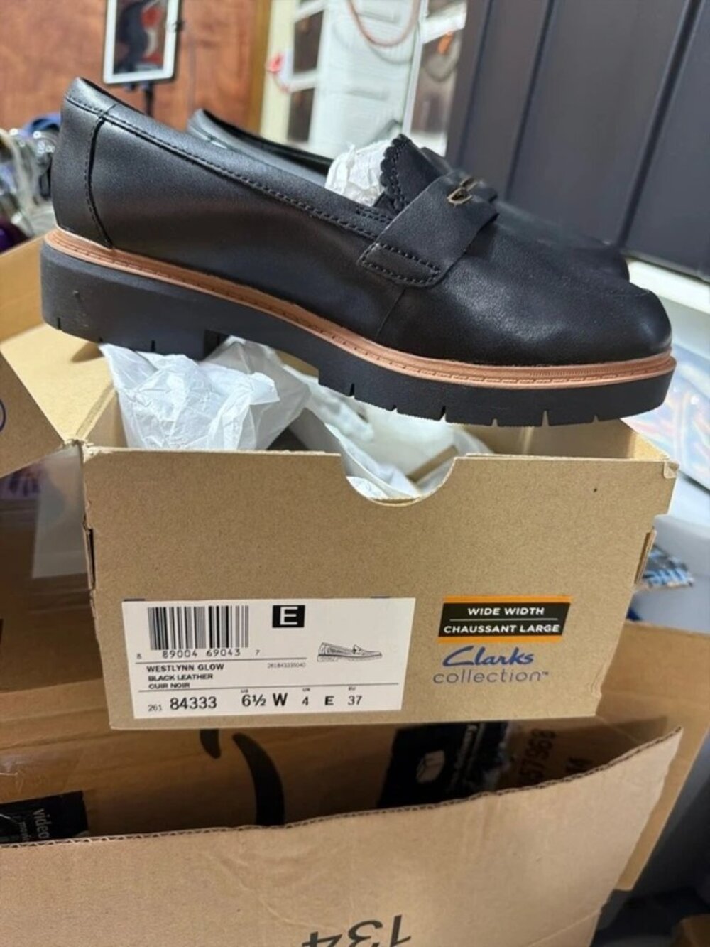 Clarks Westlynn Glow Womens Size US 6.5 Wide UK 4 EU 37 Black Leather Loafers